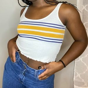 white tank w/ blue and yellow stripes from PacSun